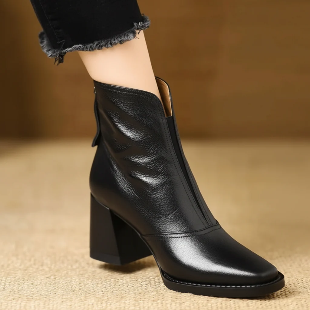 Ankle Boots Women Mid Heel Zipper Casual Dress Shoes - Image 5