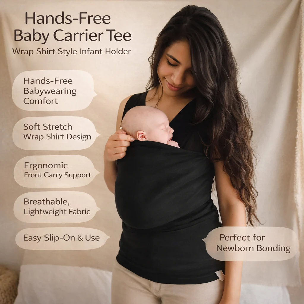 Baby Carrier Tee Hands-Free Wrap Shirt Style Infant Holder - Image 3