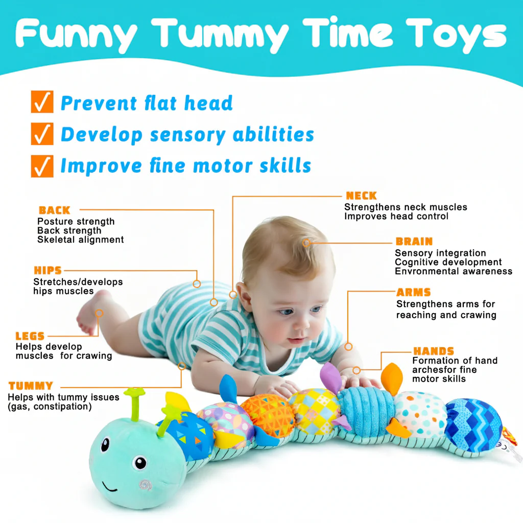 Baby Toys Sensory Caterpillar Plush Musical Tummy Time Toy - Image 5