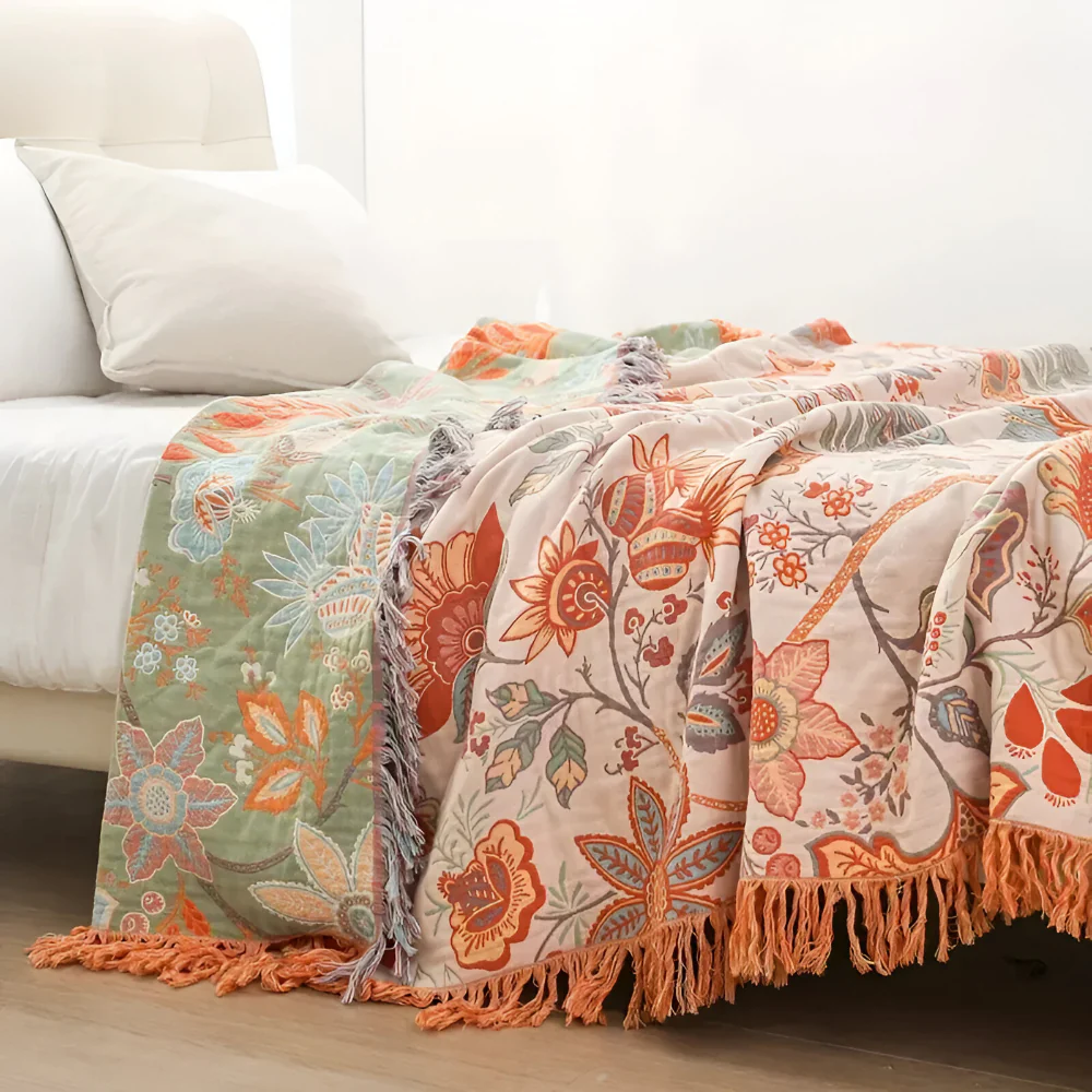 Blanket Throw Floral Boho Fringe Design - Image 2