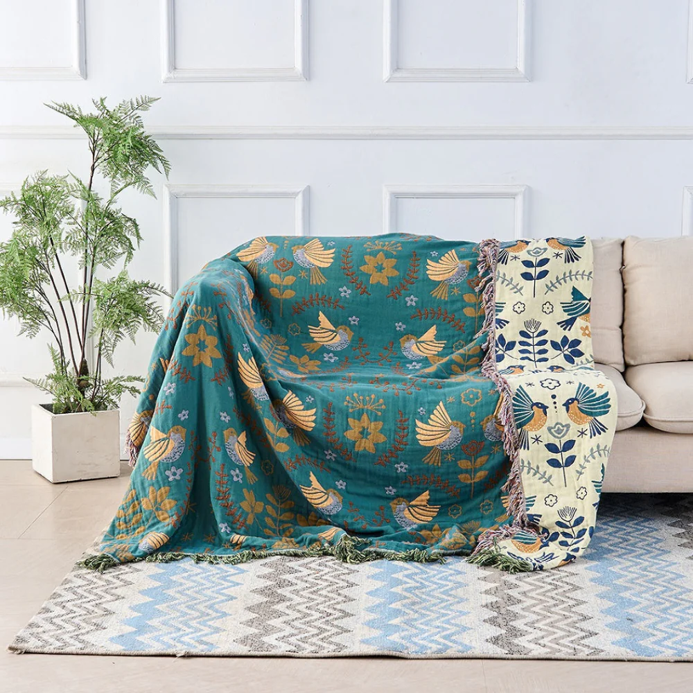 Blanket Throw Scandinavian Bird Reversible Pattern Design - Image 3