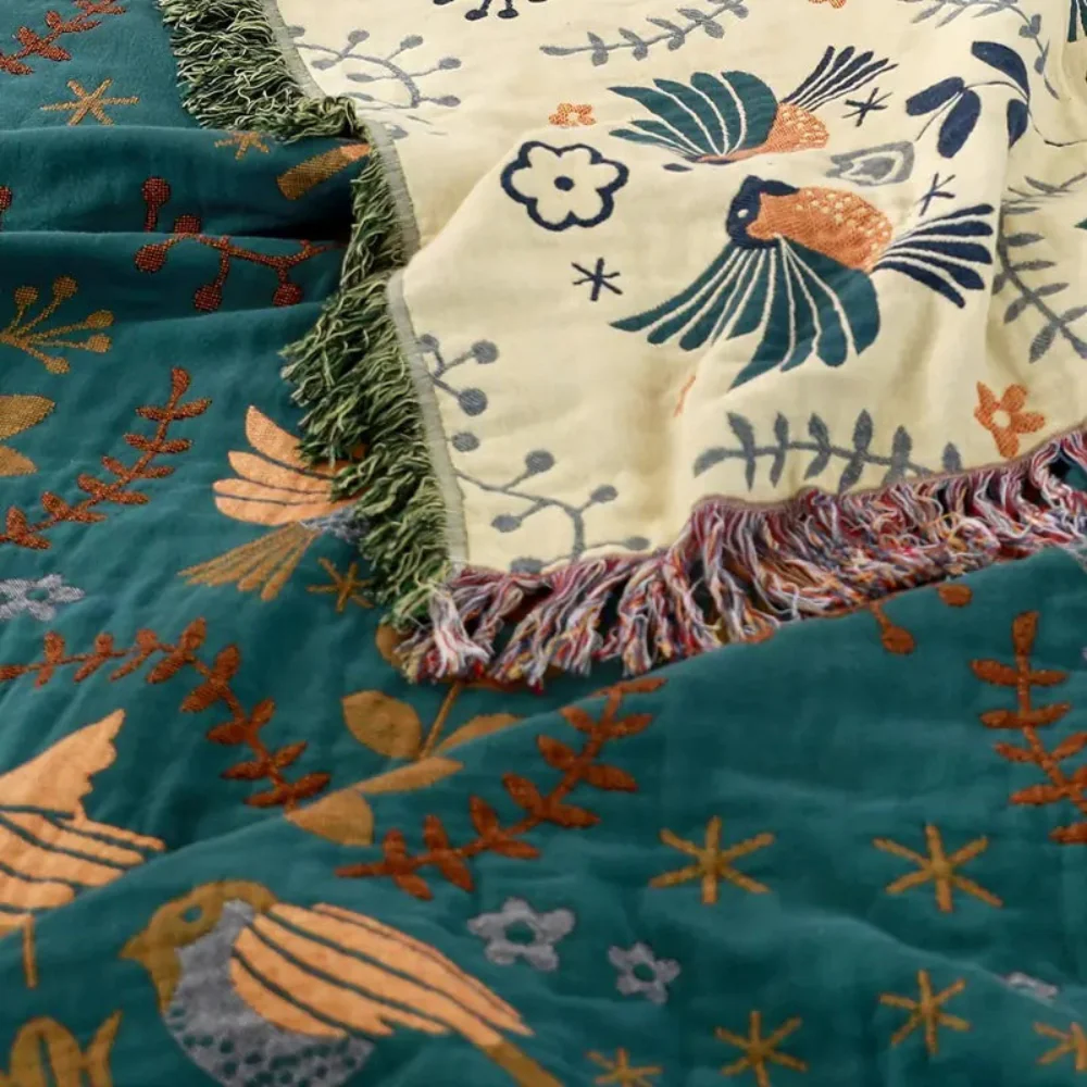 Blanket Throw Scandinavian Bird Reversible Pattern Design - Image 6