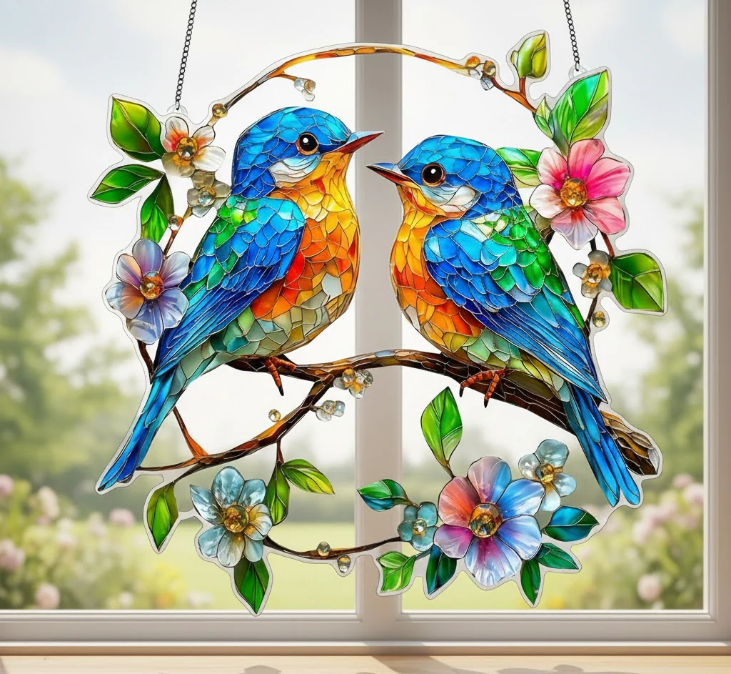 Window Suncatcher Stained Glass Bluebird Acrylic Hanging Decor - Image 11