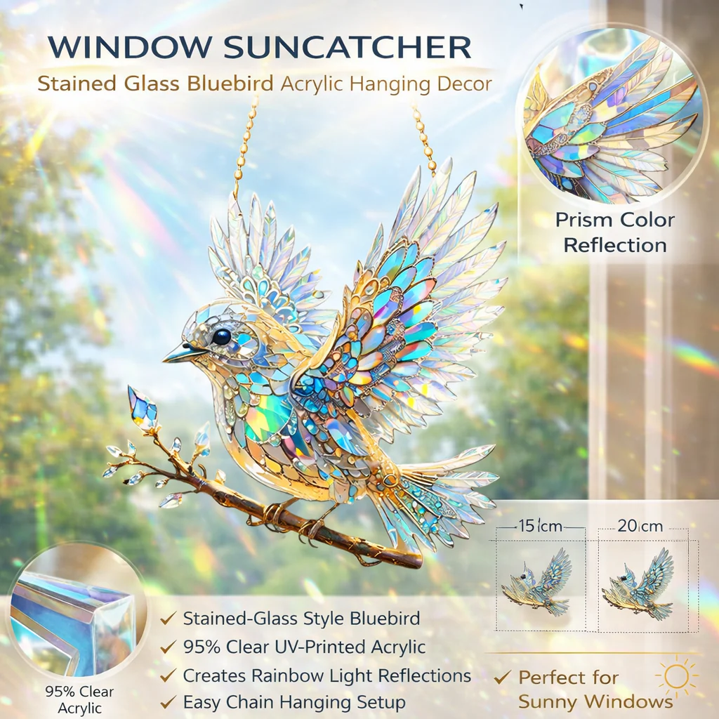 Window Suncatcher Stained Glass Bluebird Acrylic Hanging Decor - Image 4