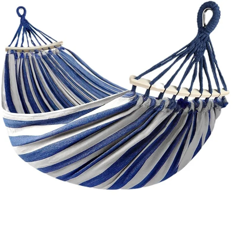 Canvas Double Hammock | Anti-Roll Swing Bed with Wooden Spreaders for Camping & Outdoors - Image 5