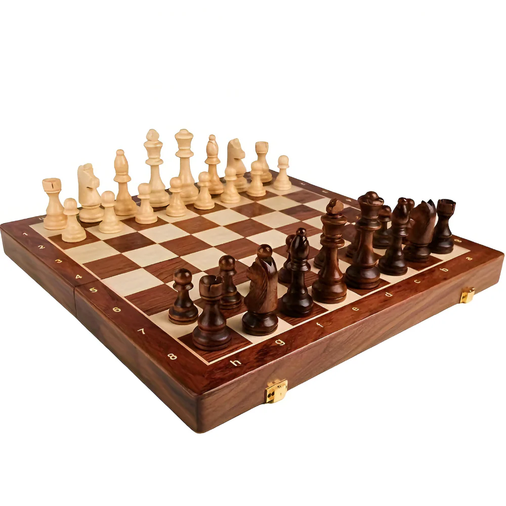 Chess Set Wooden Board Classic Game Pieces Storage Case - Image 5