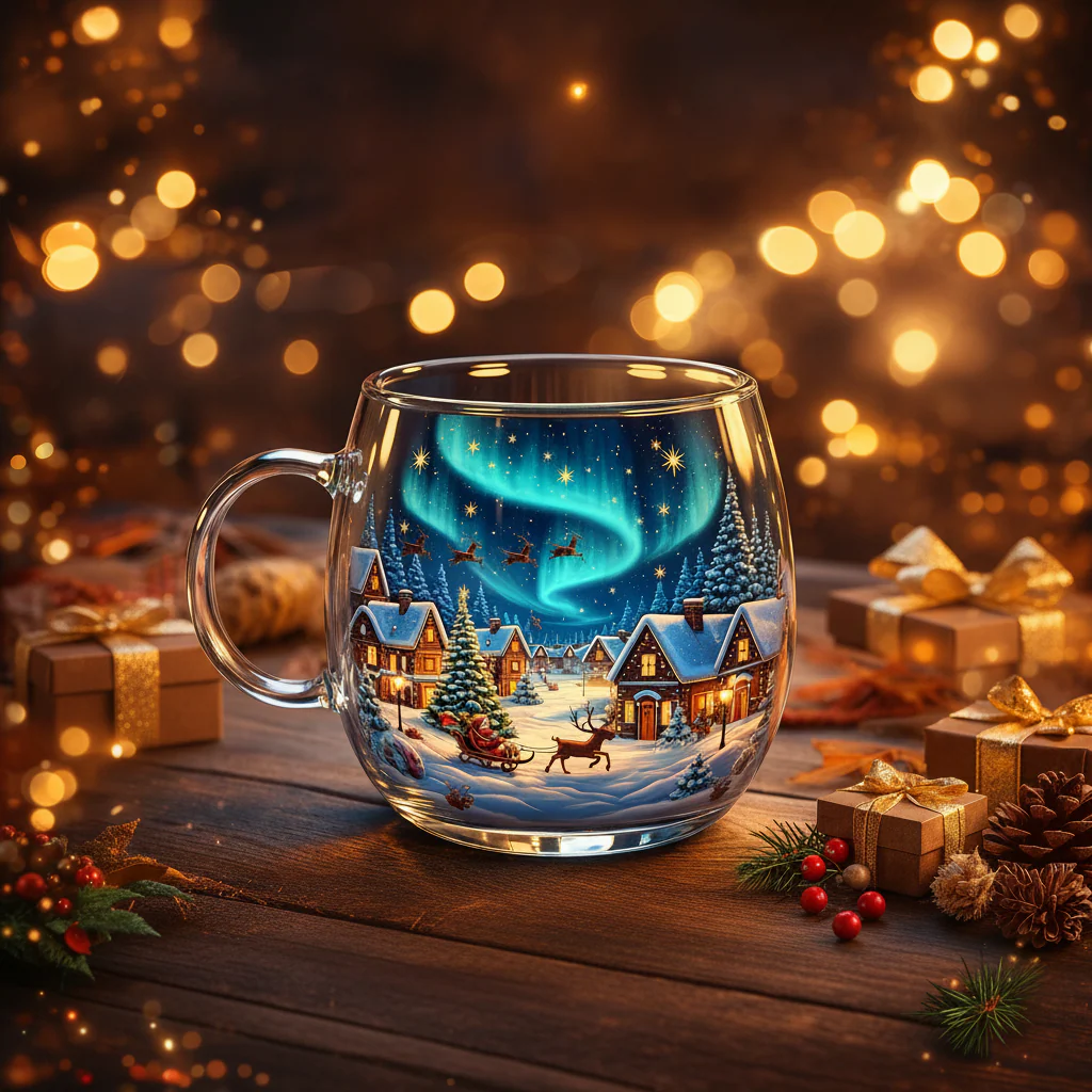 Christmas Glass Mug Winter Motifs Festive Hot Beverage Cup - Image 4