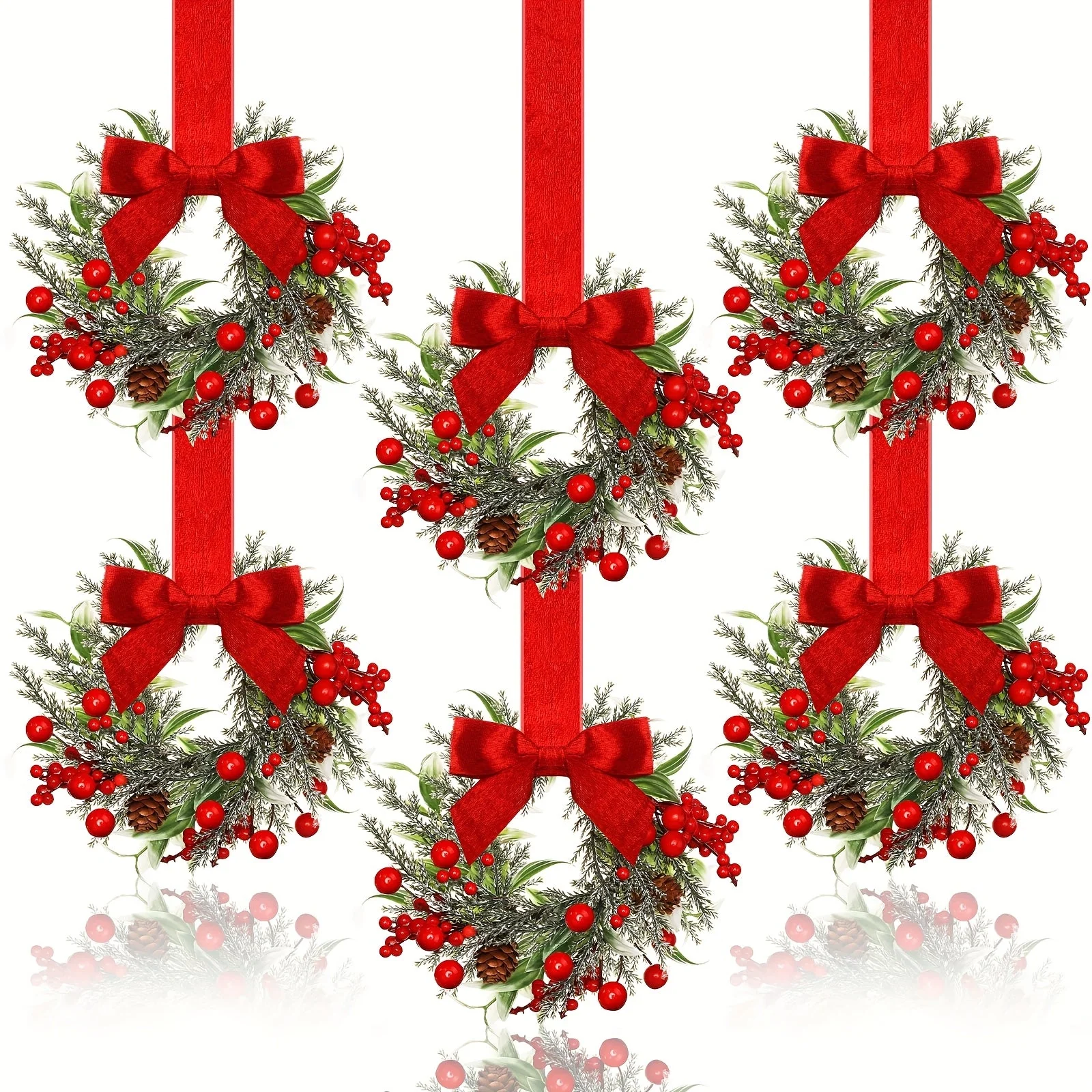Christmas Wreath Hanging Red Bow Pinecone Holiday Decor - Image 7