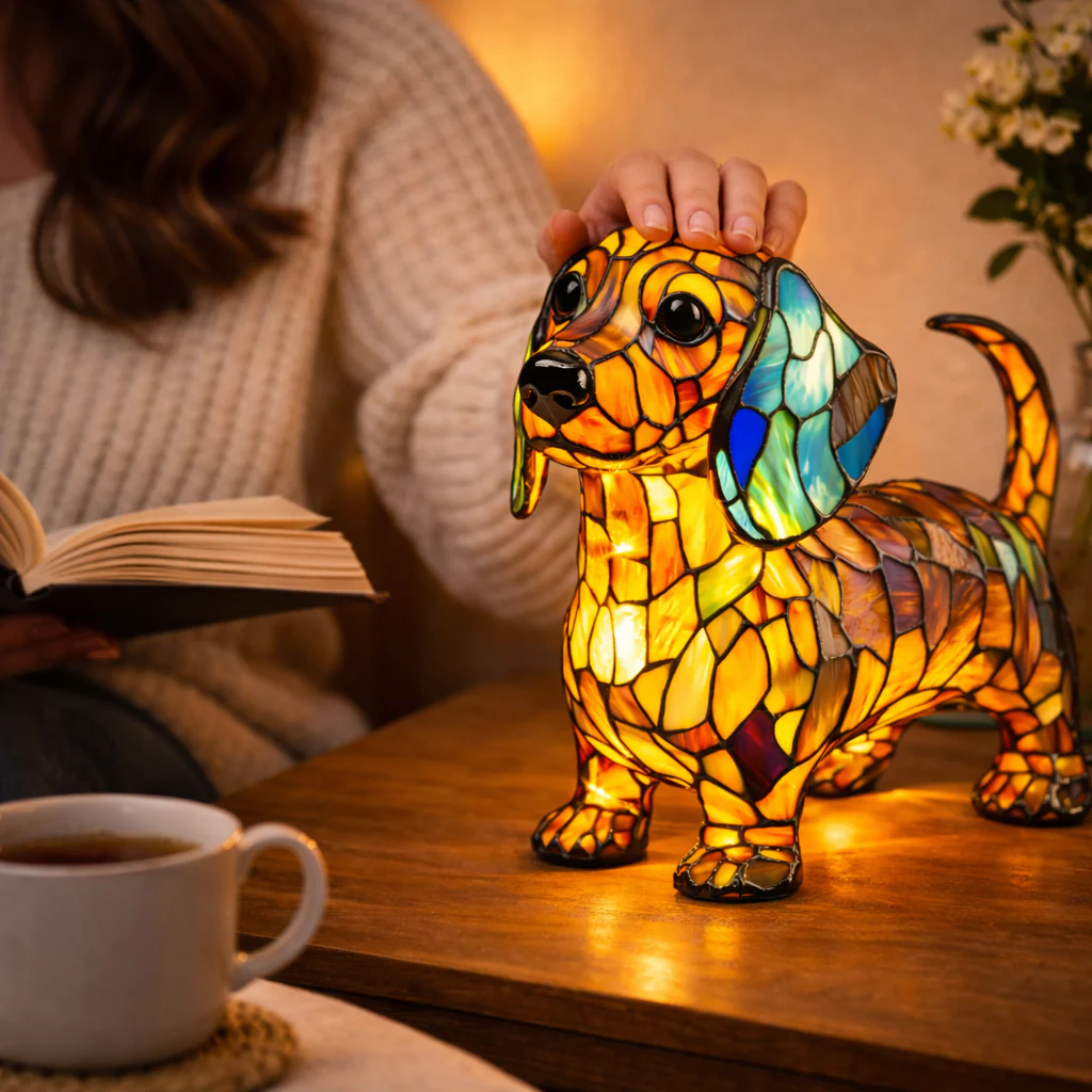 Colorful Dog Table Lamp Stained Glass LED Night Light Bedroom - Image 15