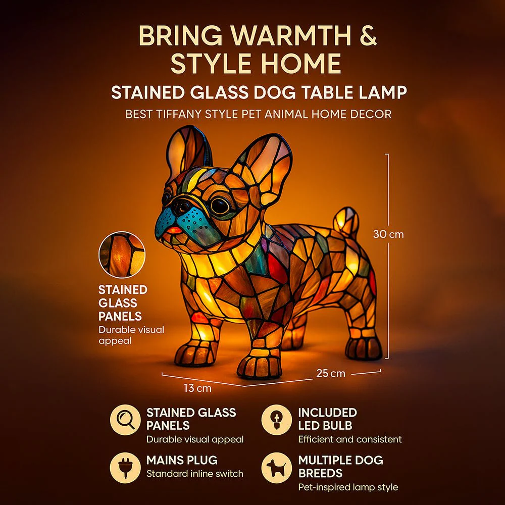 Colorful Dog Table Lamp Stained Glass LED Night Light Bedroom - Image 3