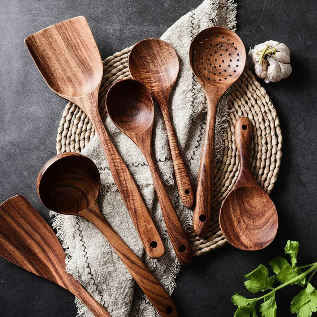 Cooking Utensils Wooden Set Handmade Non Scratch Kitchen Tools - Image 3
