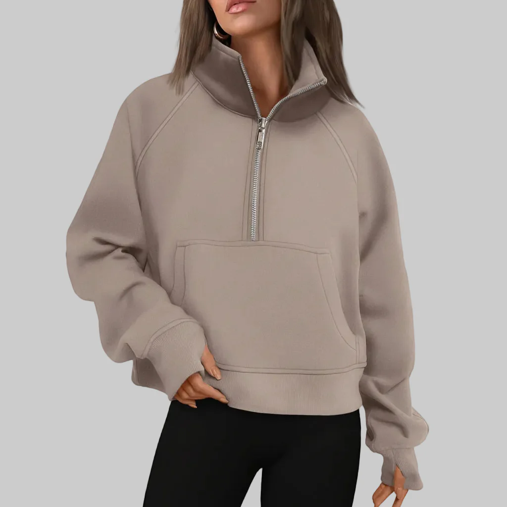 Cozy Sweatshirt Half Zip Fleece Cropped Pullover Women - Image 10