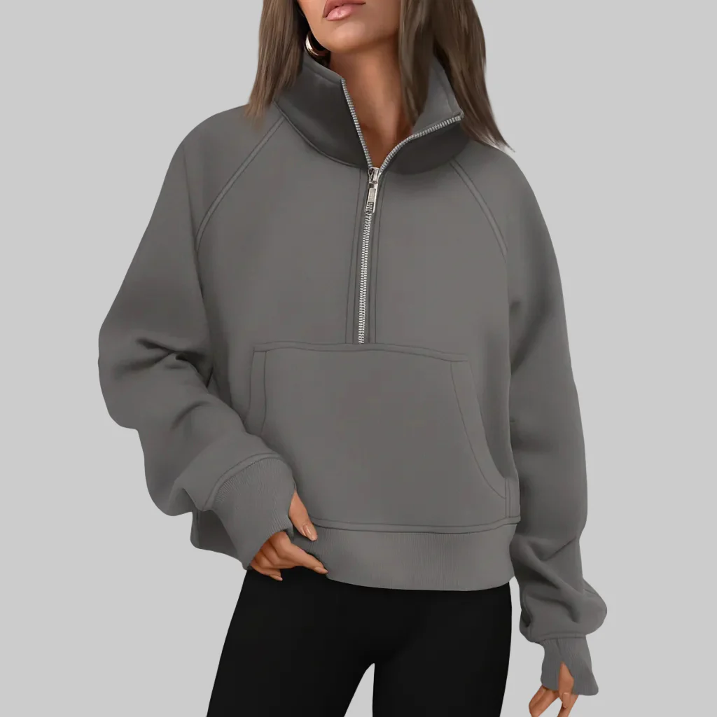 Cozy Sweatshirt Half Zip Fleece Cropped Pullover Women - Image 13