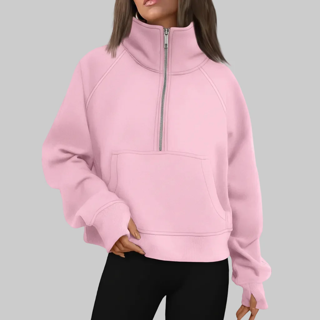 Cozy Sweatshirt Half Zip Fleece Cropped Pullover Women - Image 24