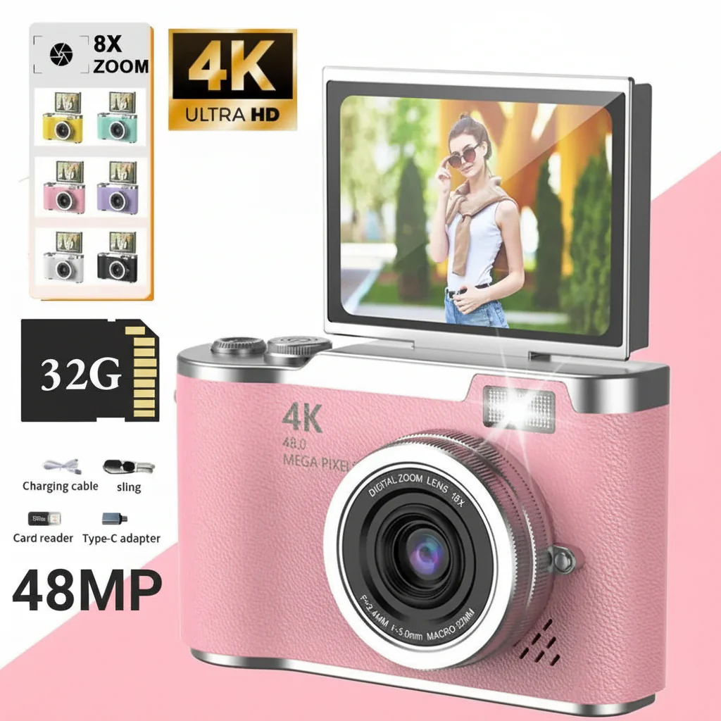 Digital Camera 4K Flip Screen 48MP 8X Zoom Compact Photo Video - Image 13