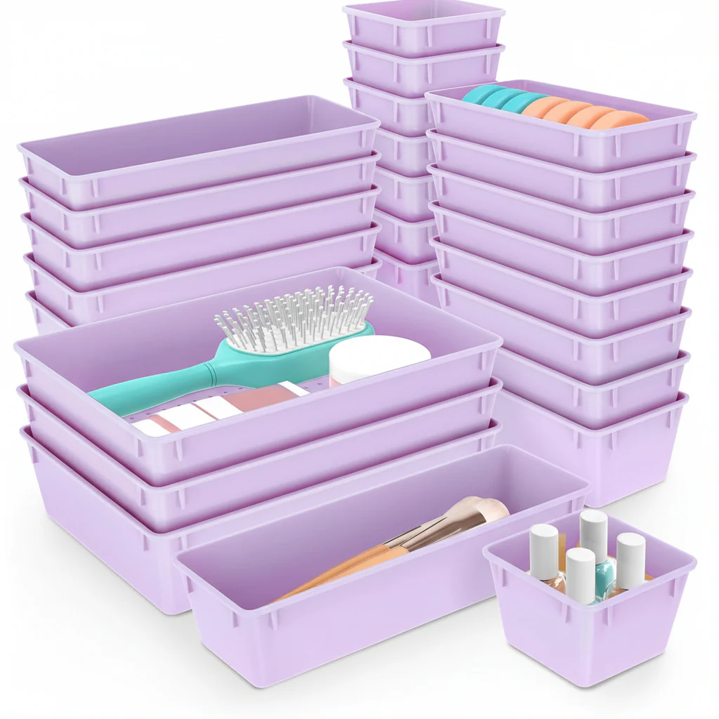 Drawer Organizer Plastic Storage Trays Set Kitchen Office Bathroom - Image 4