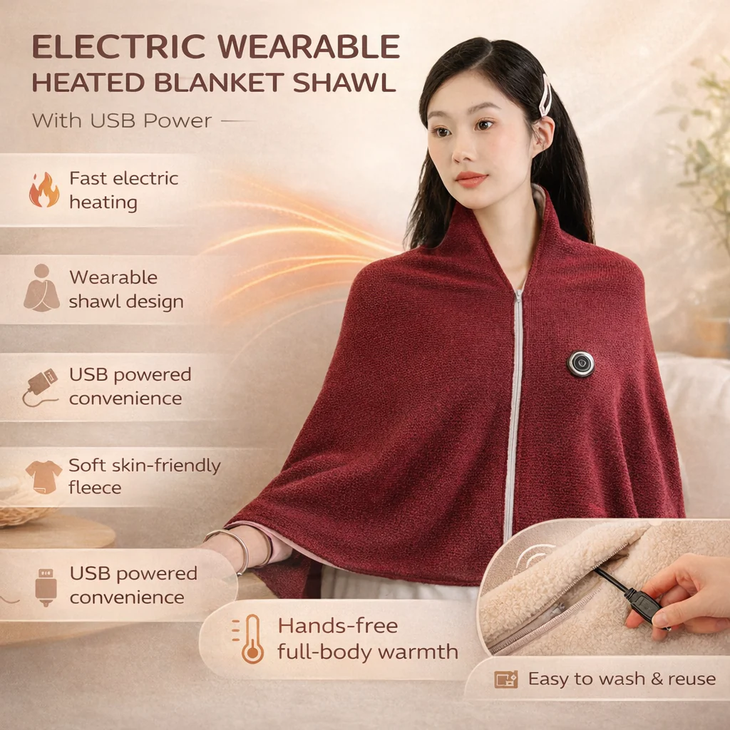 Electric Heated Blanket Wearable USB Warm Shawl Wrap - Image 3