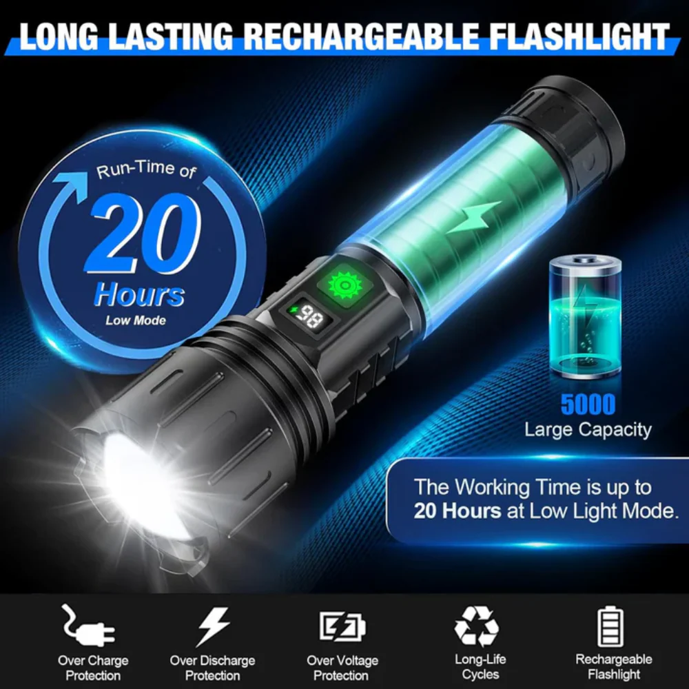 Flashlight Rechargeable LED Tactical Light Aluminum Outdoor Beam - Image 4