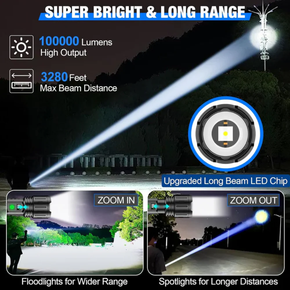 Flashlight Rechargeable LED Tactical Light Aluminum Outdoor Beam - Image 7