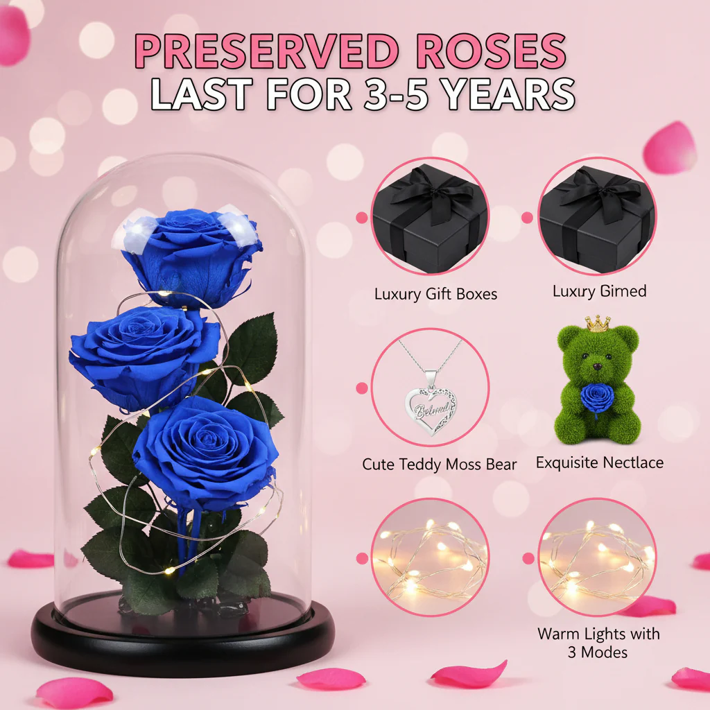 Gift Box Rose Preserved Heart Bear and Hidden Necklace - Image 24