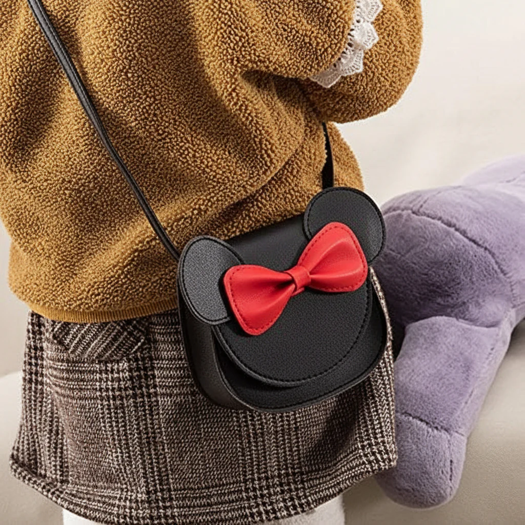 Girls Purse Cute Mouse Crossbody Bag Bow PU Mini Handbag - Image 2