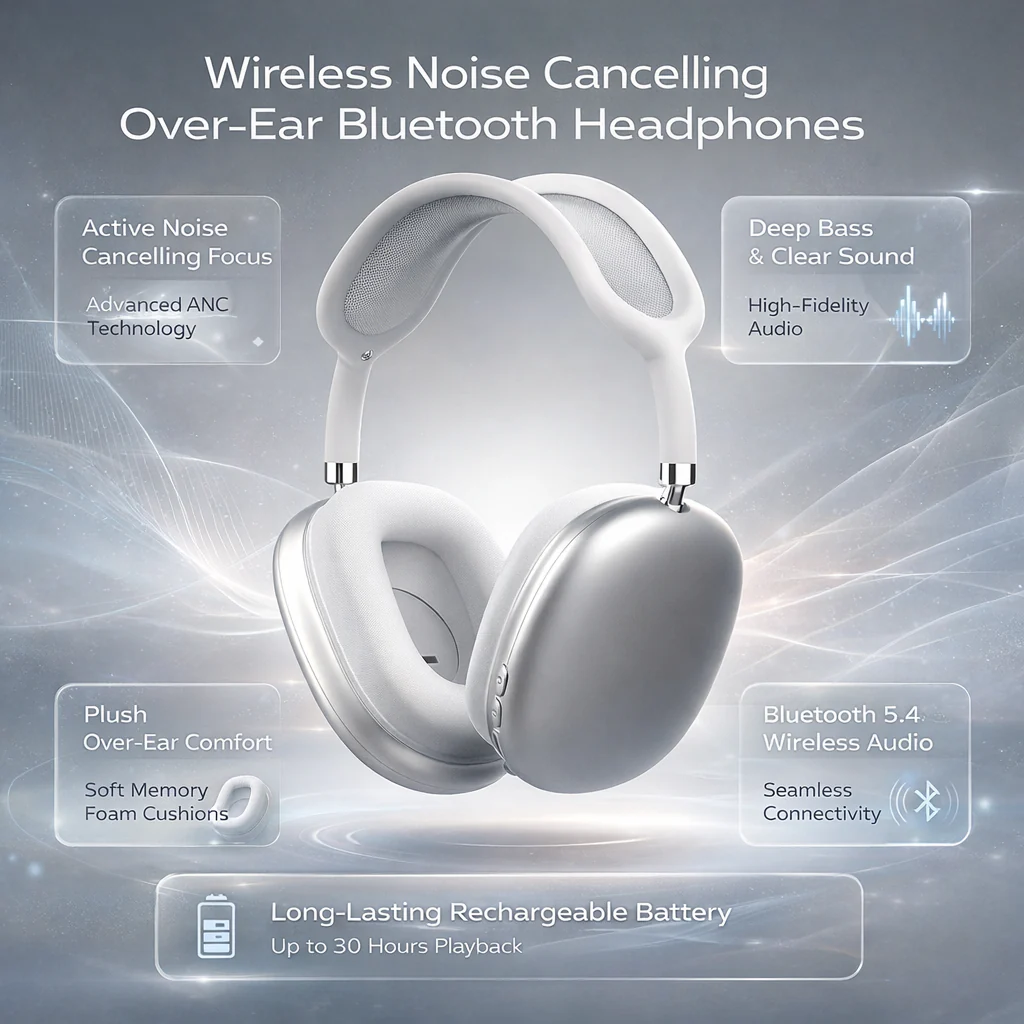 Headphones Wireless Noise Cancelling Over Ear Bluetooth Audio - Image 4