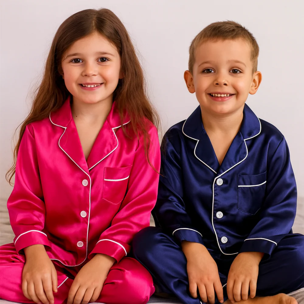Kids Pajama Set Button Top Pants Sleepwear - Image 18