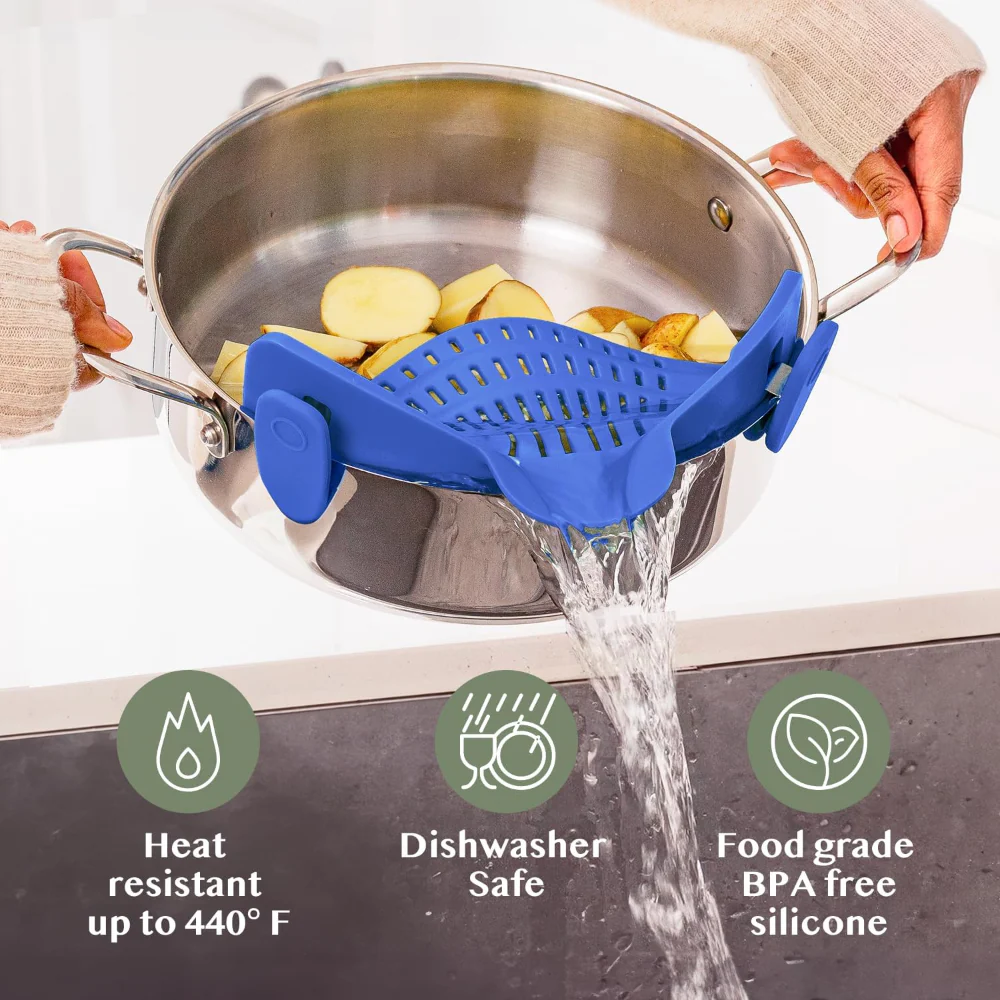 Kitchen Strainer Clip Style Pot Pasta Colander Silicone - Image 2
