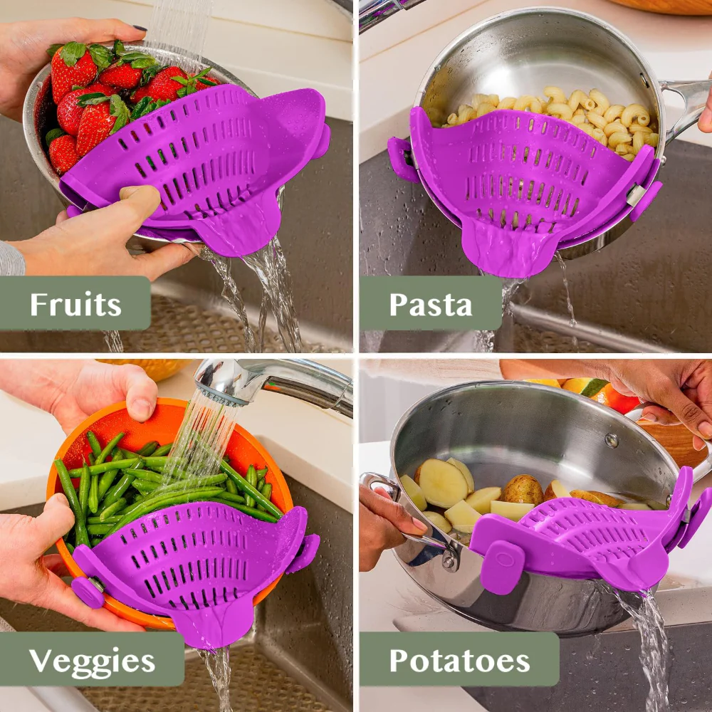 Kitchen Strainer Clip Style Pot Pasta Colander Silicone - Image 24