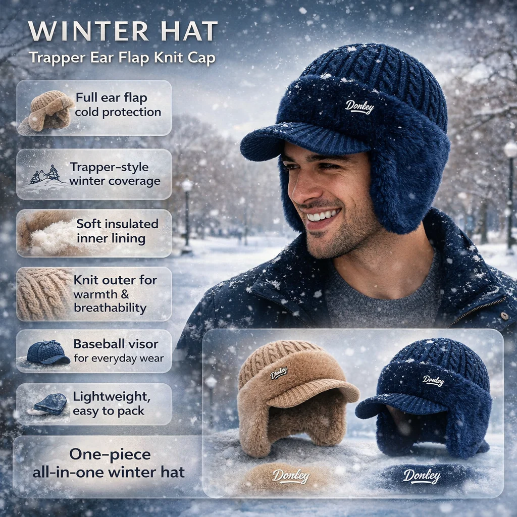 Knit Trapper Hat Ear Flap Winter Cold Weather Cap - Image 6