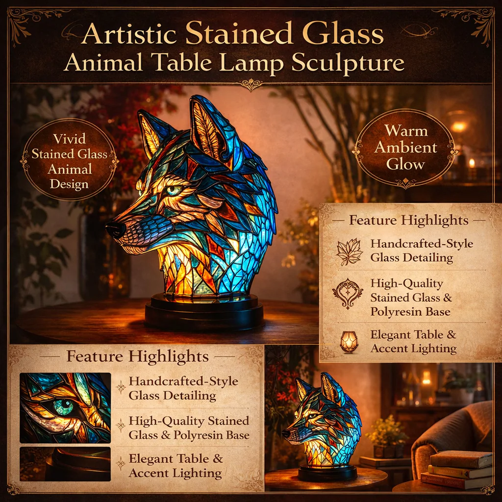 Lamp Stained Glass Animal Table Accent Light Sculpture - Image 4