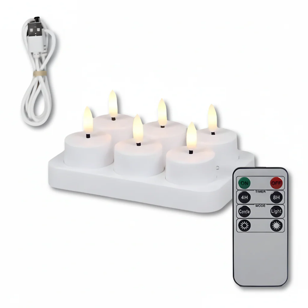 LED Candles Flameless Set Remote Timer USB Rechargeable - Image 3