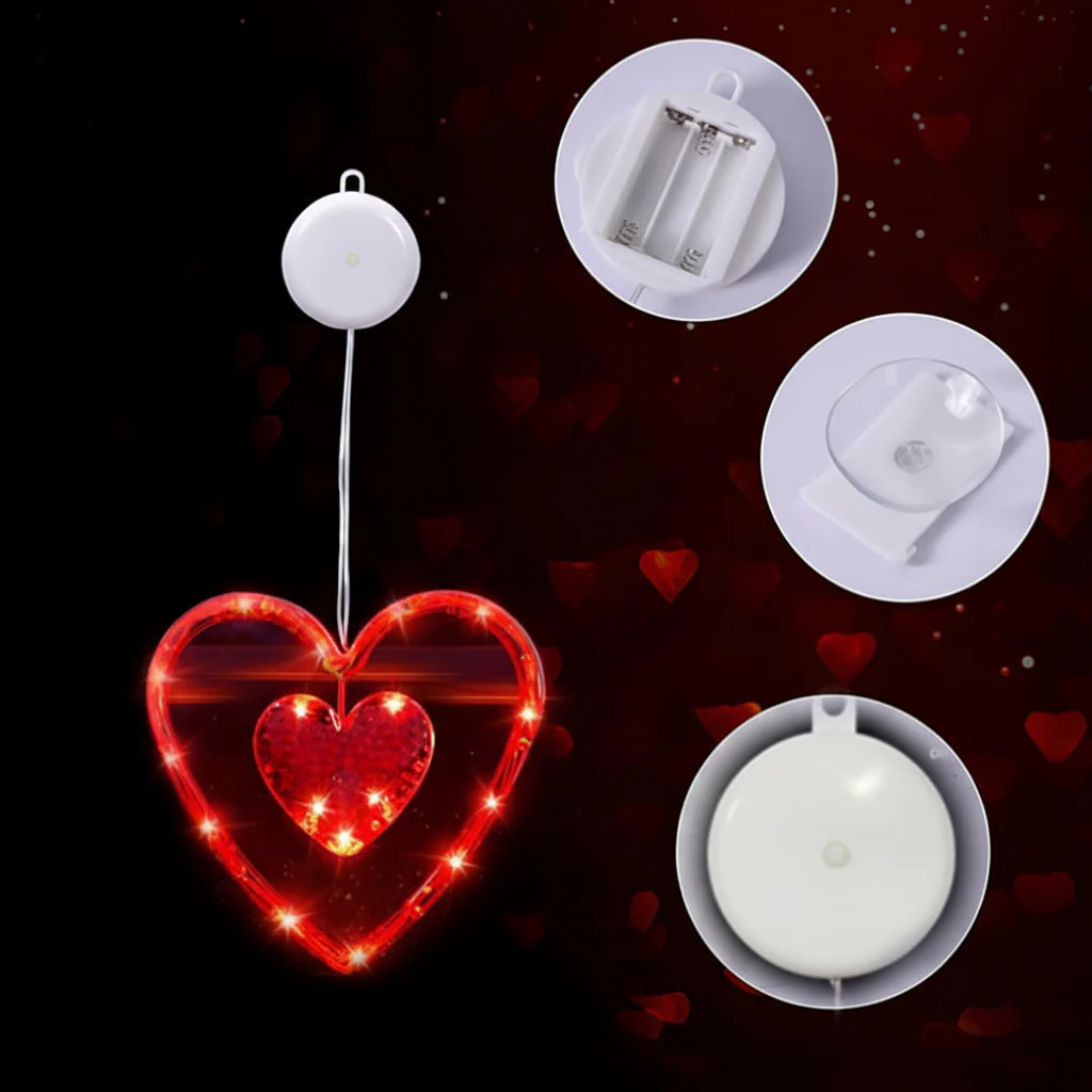 LED Lights Heart Window Suction Cup Battery Powered Romantic Decor - Image 3