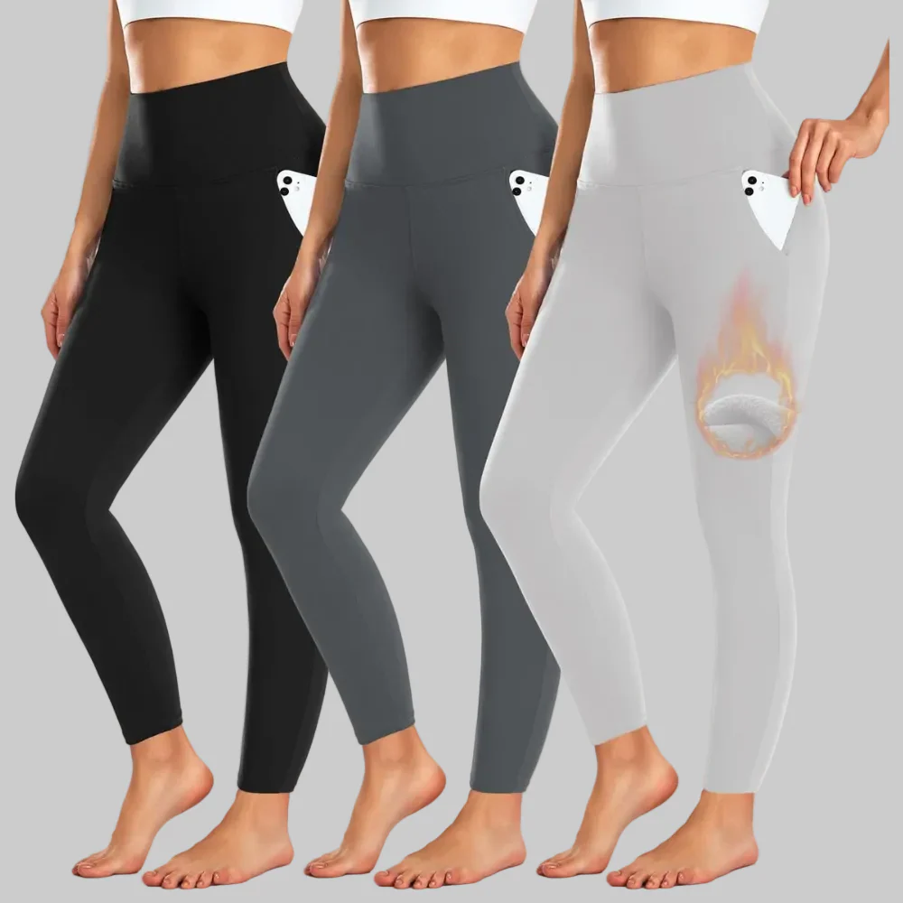Leggings High Waist Pocket Winter Workout Pants - Image 3