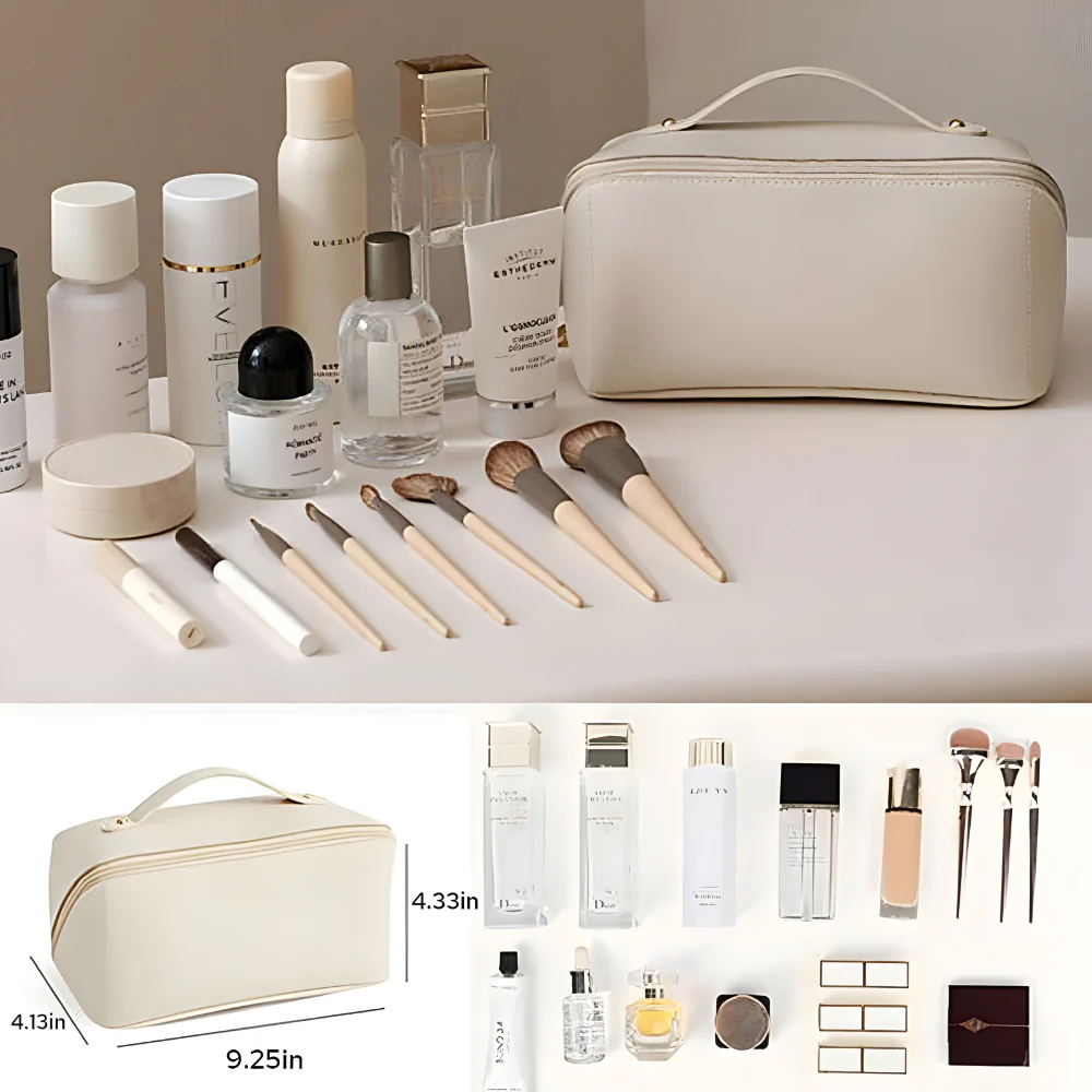 Makeup Bag Travel Organizer PU Shell Cosmetic Case Large Capacity - Image 12