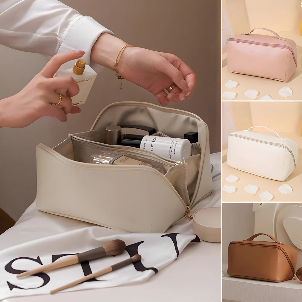 Makeup Bag Travel Organizer PU Shell Cosmetic Case Large Capacity - Image 14