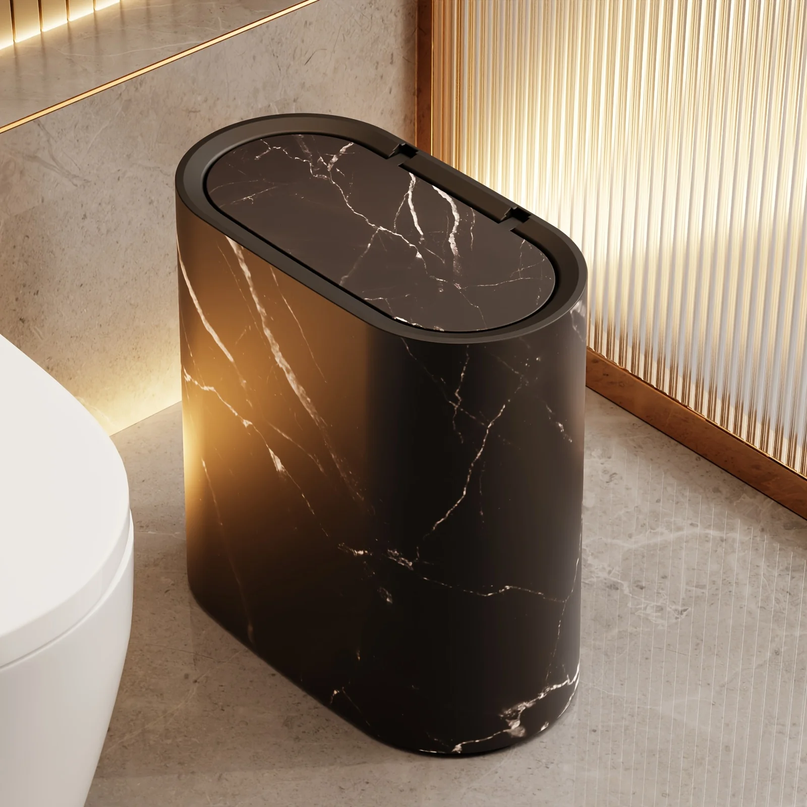 Marble Pattern Trash Can | Modern Bathroom & Kitchen Bin with Lid - Image 11