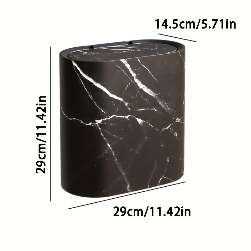Marble Pattern Trash Can | Modern Bathroom & Kitchen Bin with Lid - Image 4