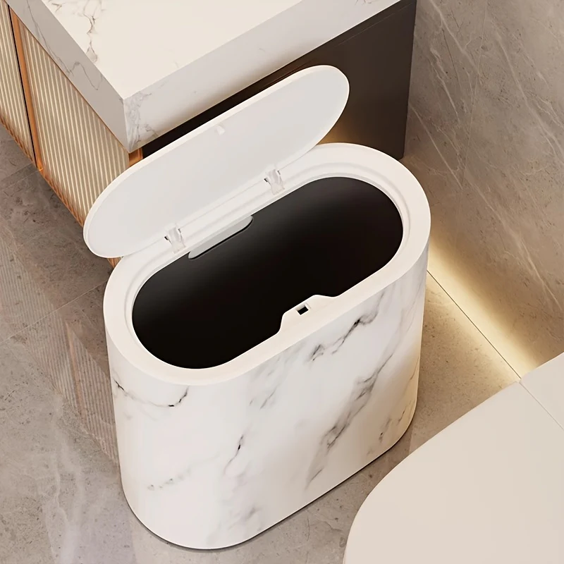 Marble Pattern Trash Can | Modern Bathroom & Kitchen Bin with Lid - Image 5