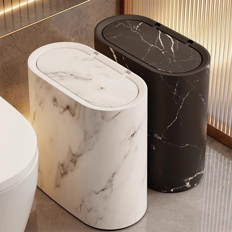 Marble Pattern Trash Can | Modern Bathroom & Kitchen Bin with Lid - Image 9