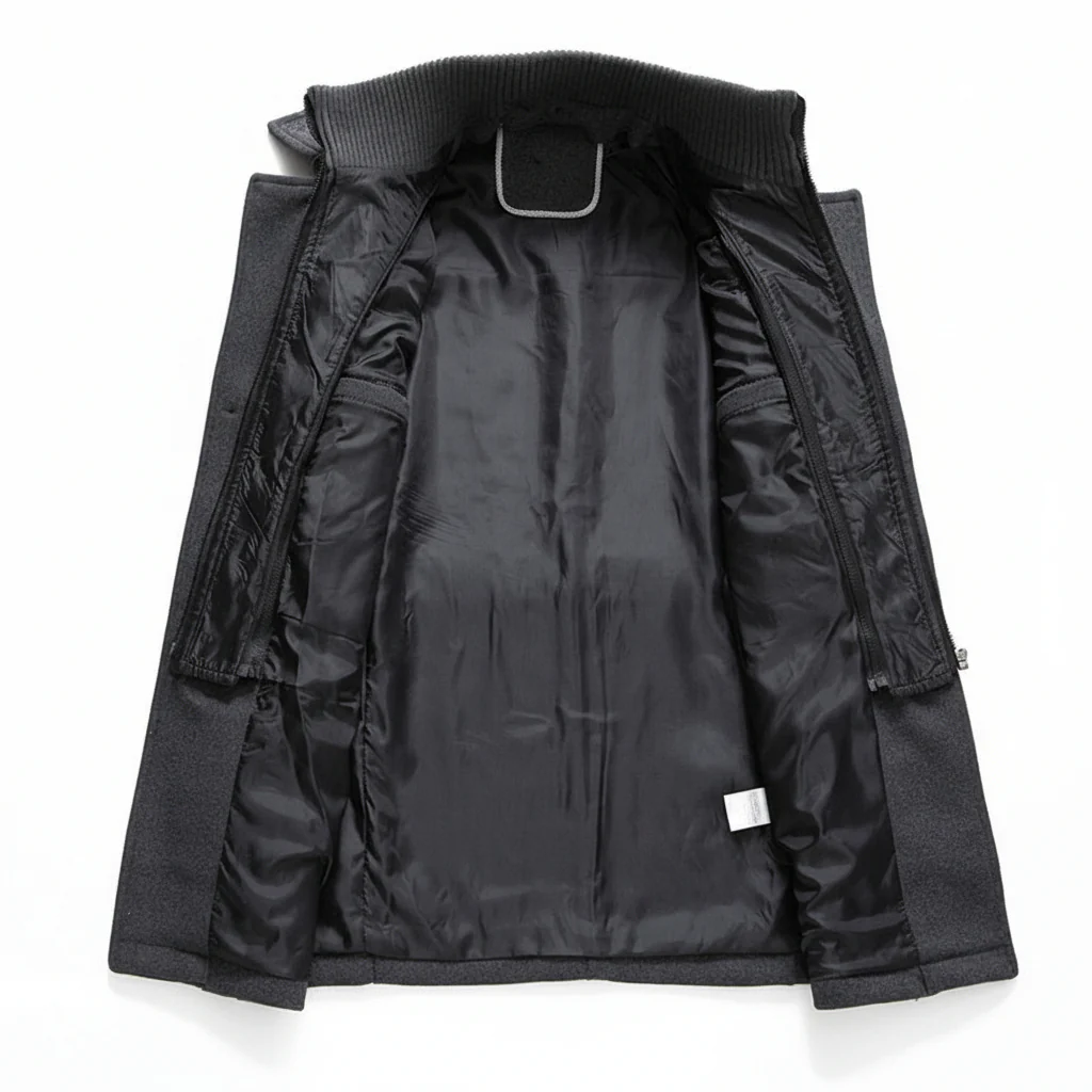 Men Winter Coat Blend Insulated Long Trench Jacket - Image 6