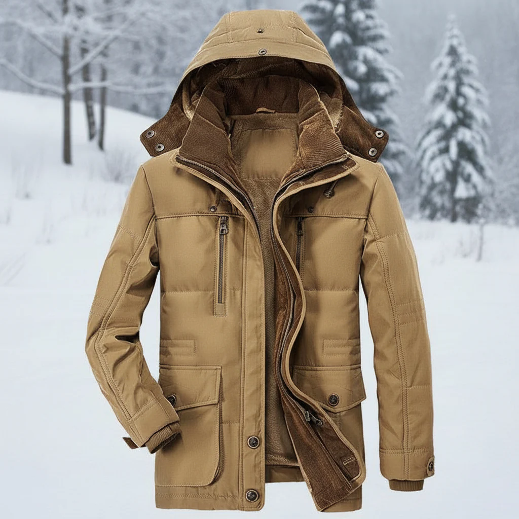 Men Winter Jacket Hooded Lined Parka Coat Windproof Insulated - Image 3