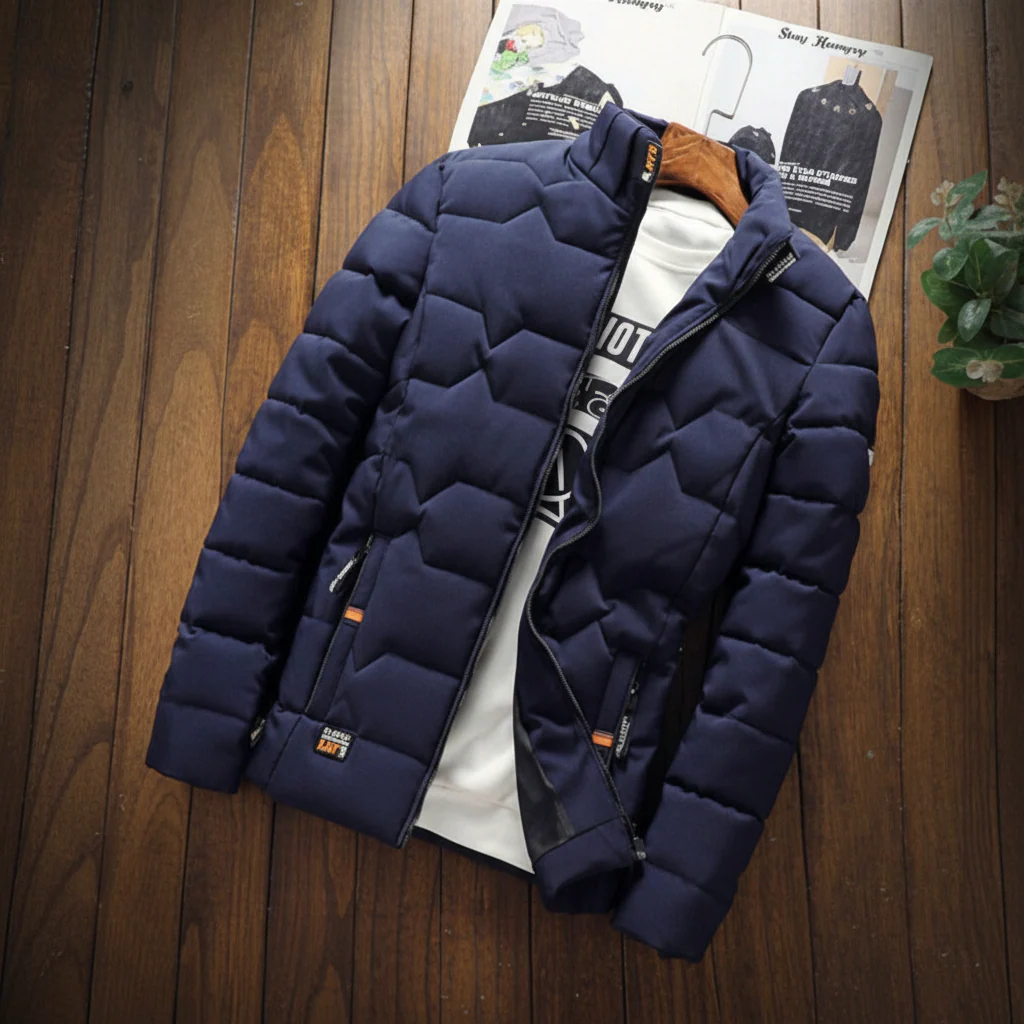 Mens Jacket Quilted Zipper Pocket Casual Wear - Image 4