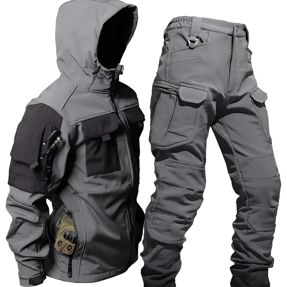 Men's Tactical Outdoor Jacket Pants Rugged Multi Pocket Hooded - Image 4