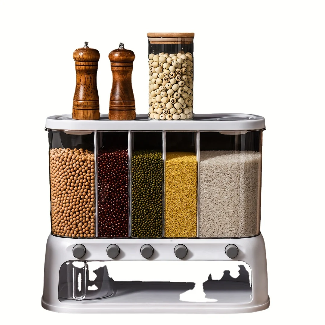 Multi-Compartment Kitchen Grain Storage Container | Airtight Pantry Organiser with Flip-Top Lid - Image 4