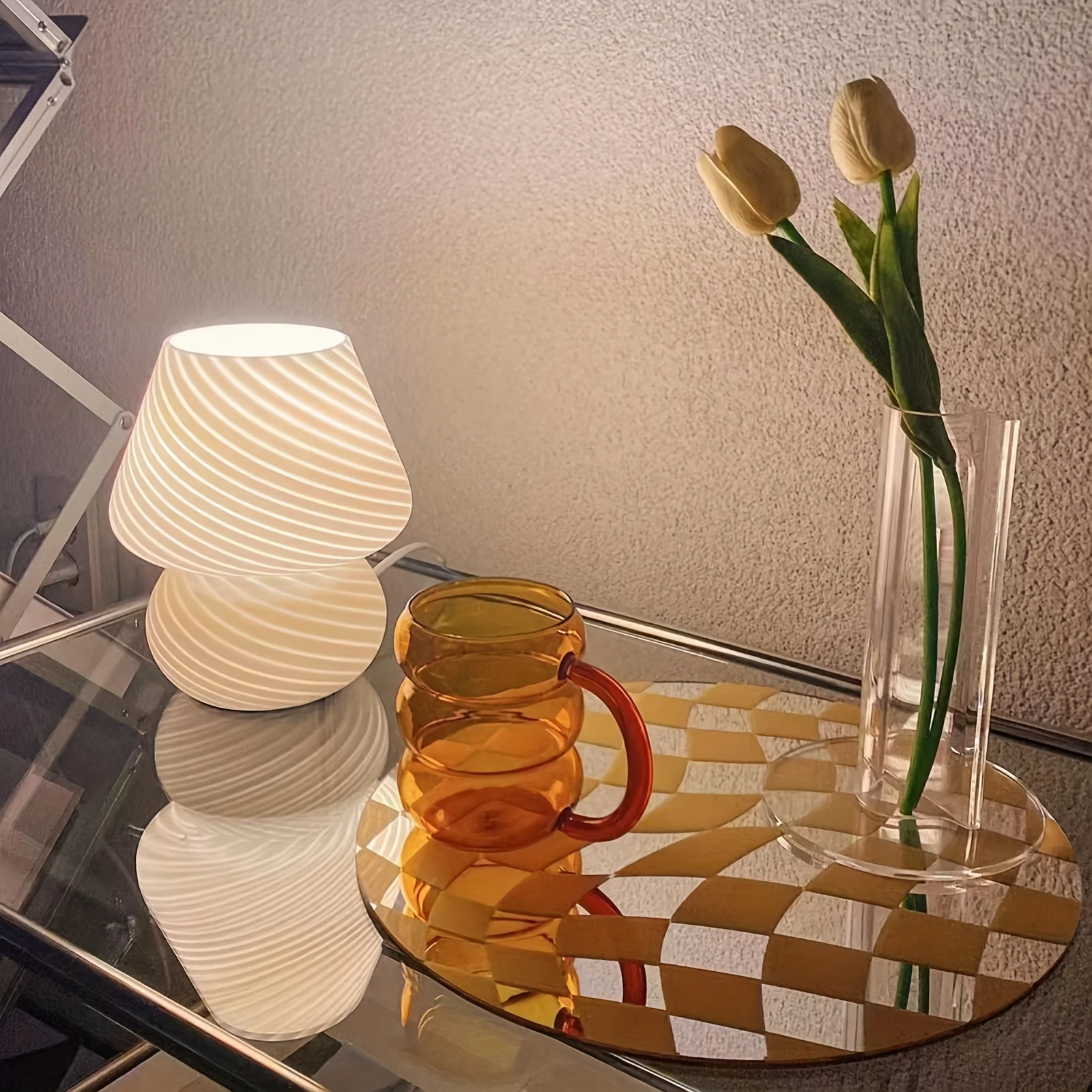 Murano-Style Glass Mushroom Lamp | USB Dimmable Table Light - Image 9