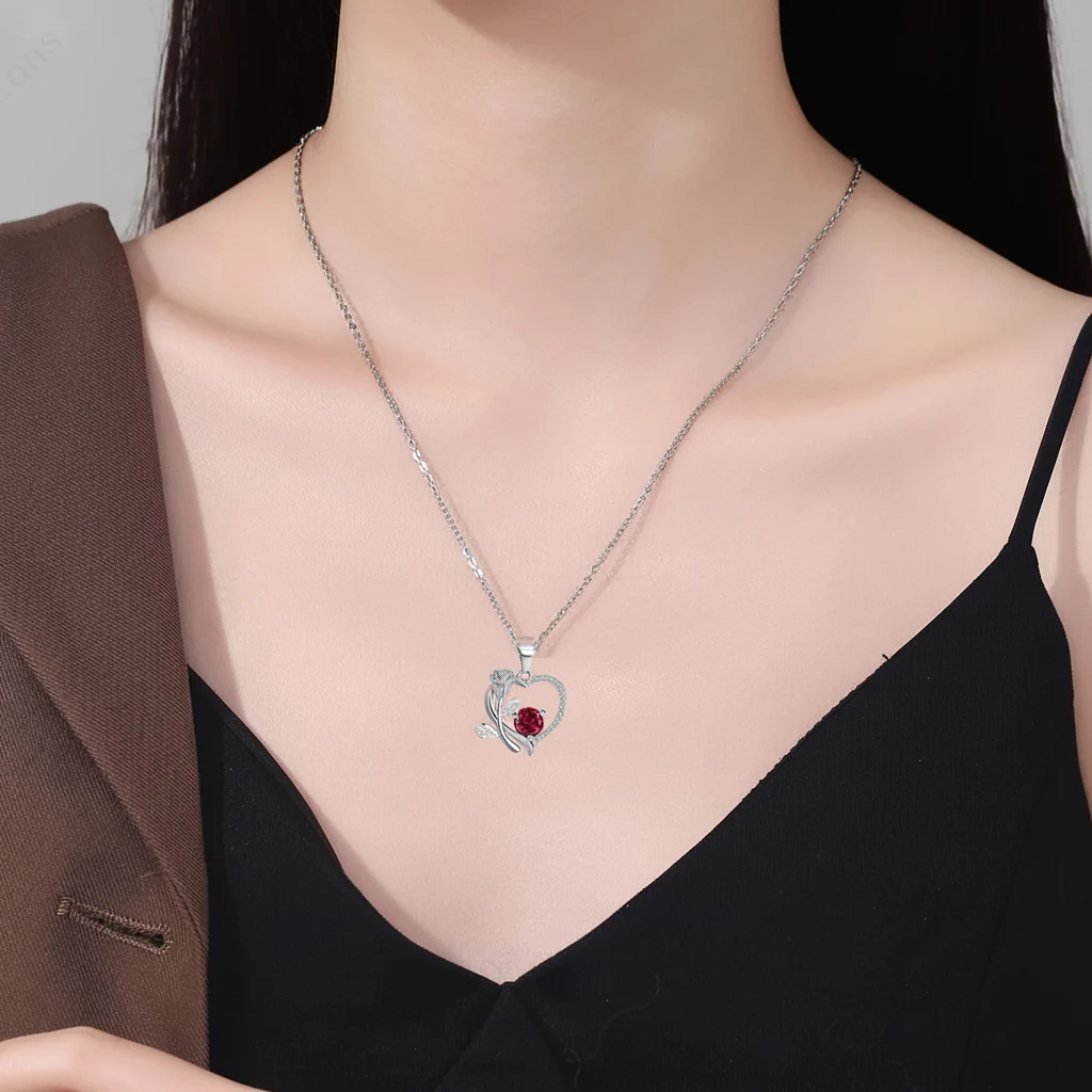Necklace Heart Pendant Zircon Bear Rose Gift Box Women - Image 10