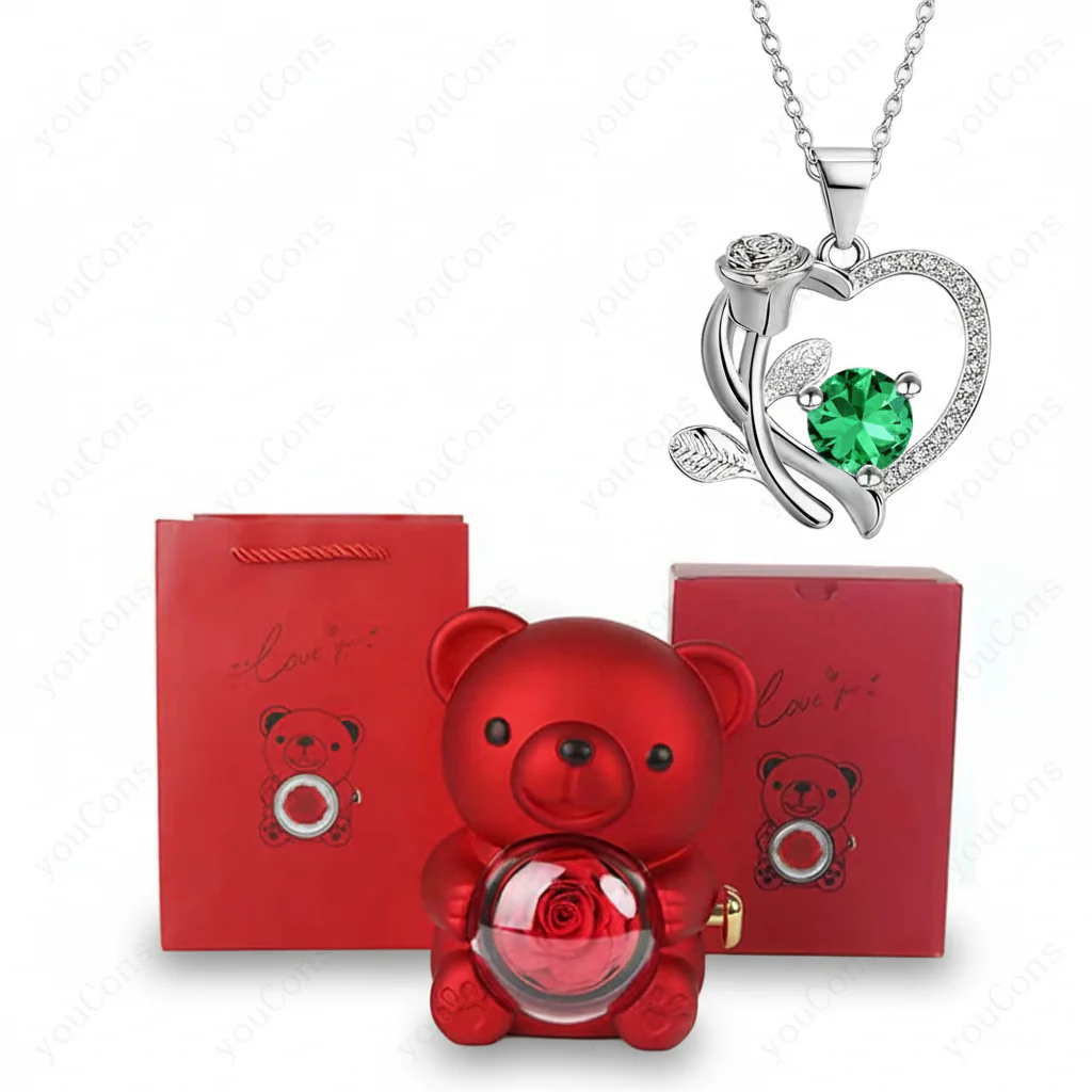 Necklace Heart Pendant Zircon Bear Rose Gift Box Women - Image 5