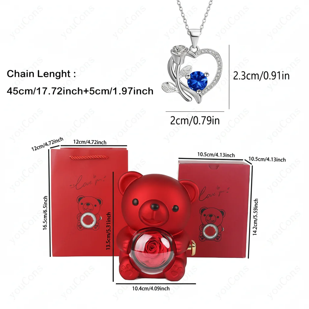Necklace Heart Pendant Zircon Bear Rose Gift Box Women - Image 9