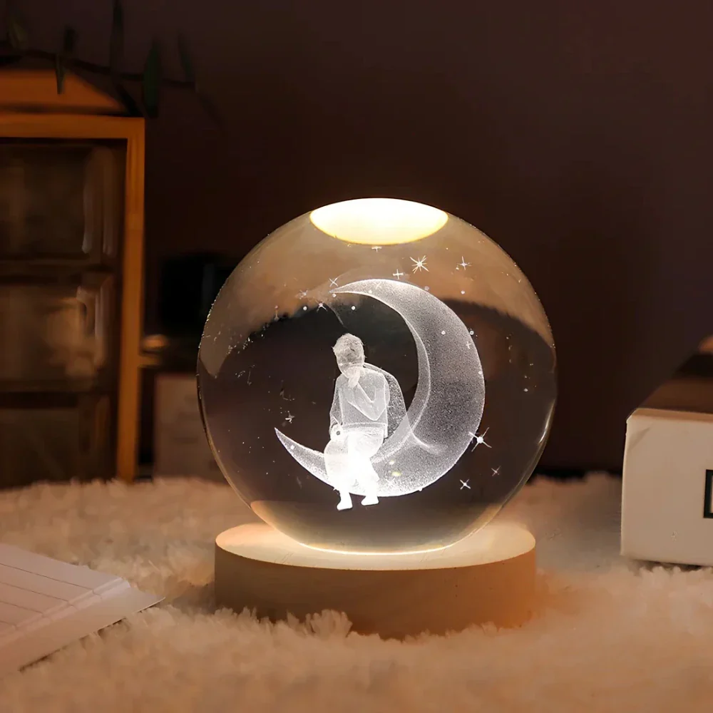 Night Light Crystal Ball 3D Planet Engraved LED Table Lamp - Image 10